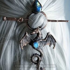 Mystical Blue Accented Dragon Hairpin